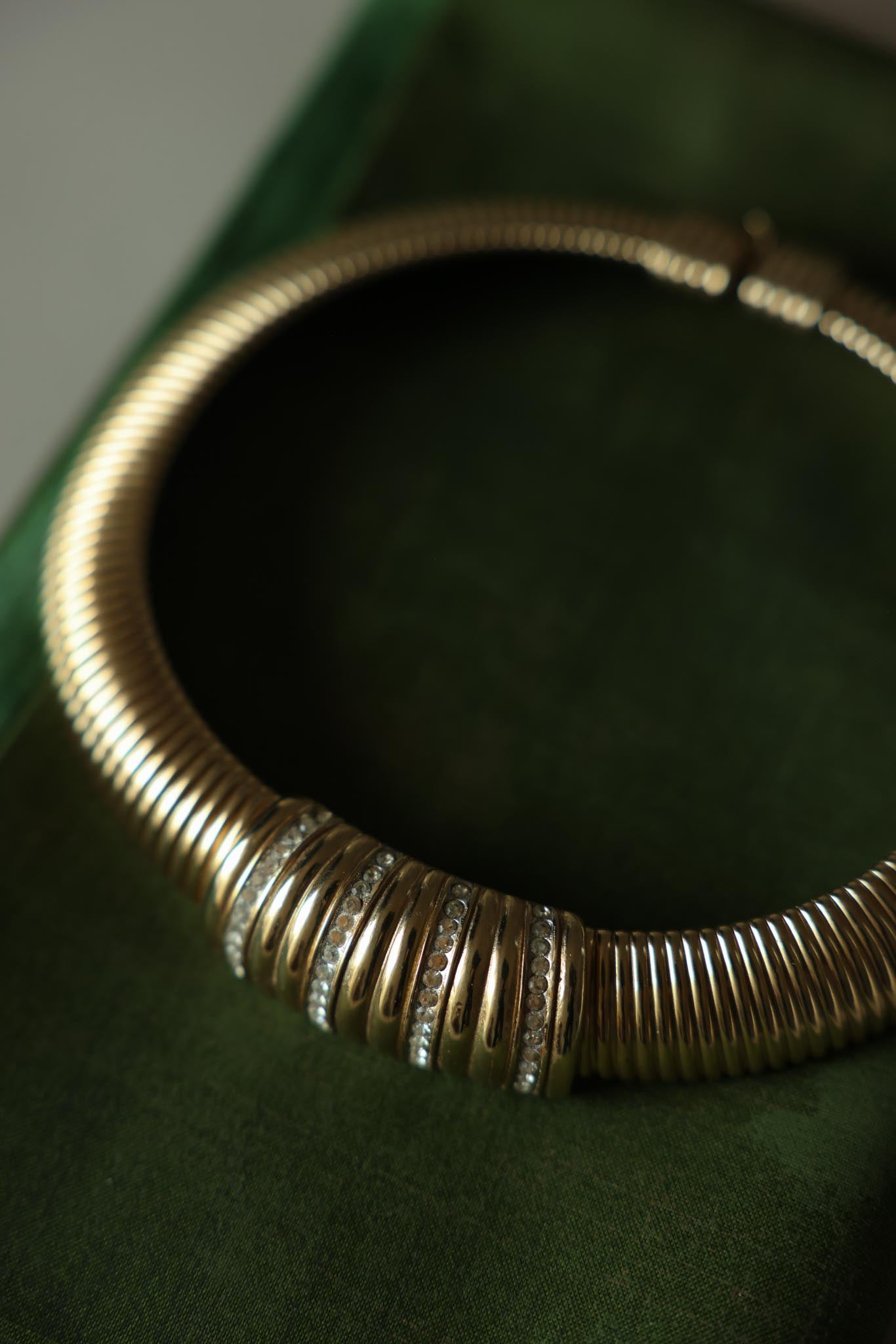 Italian Gold-Tone Omega Necklace with Rhinestones-1960s