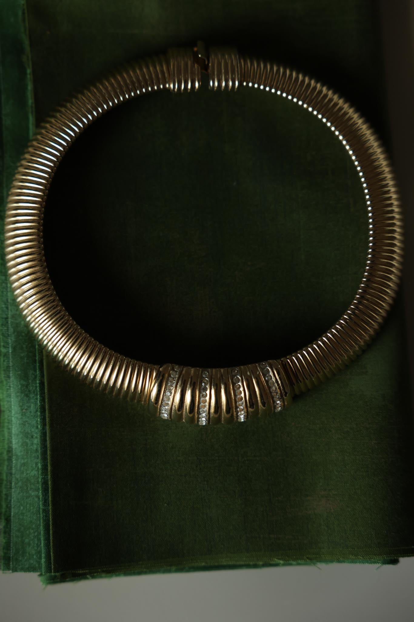 Italian Gold-Tone Omega Necklace with Rhinestones-1960s