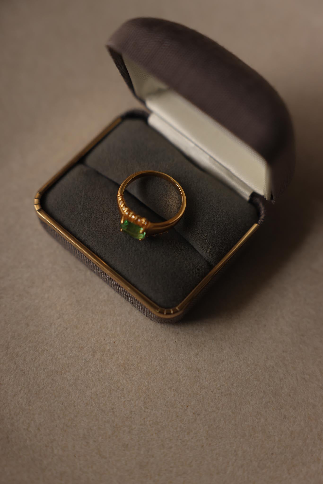 Vintage Gold Plated Green Glass Halo Ring