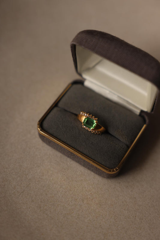 Vintage Gold Plated Green Glass Halo Ring