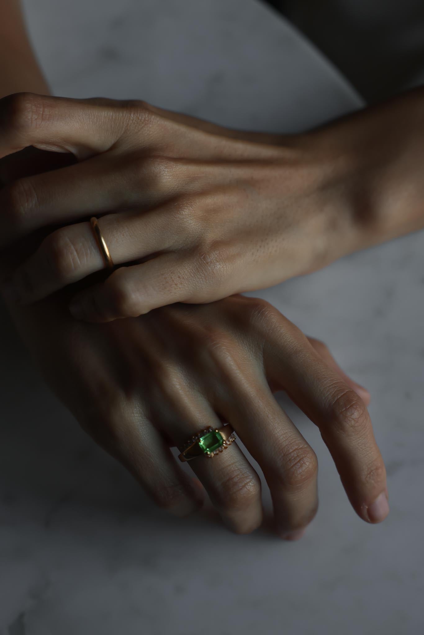Vintage Gold Plated Green Glass Halo Ring