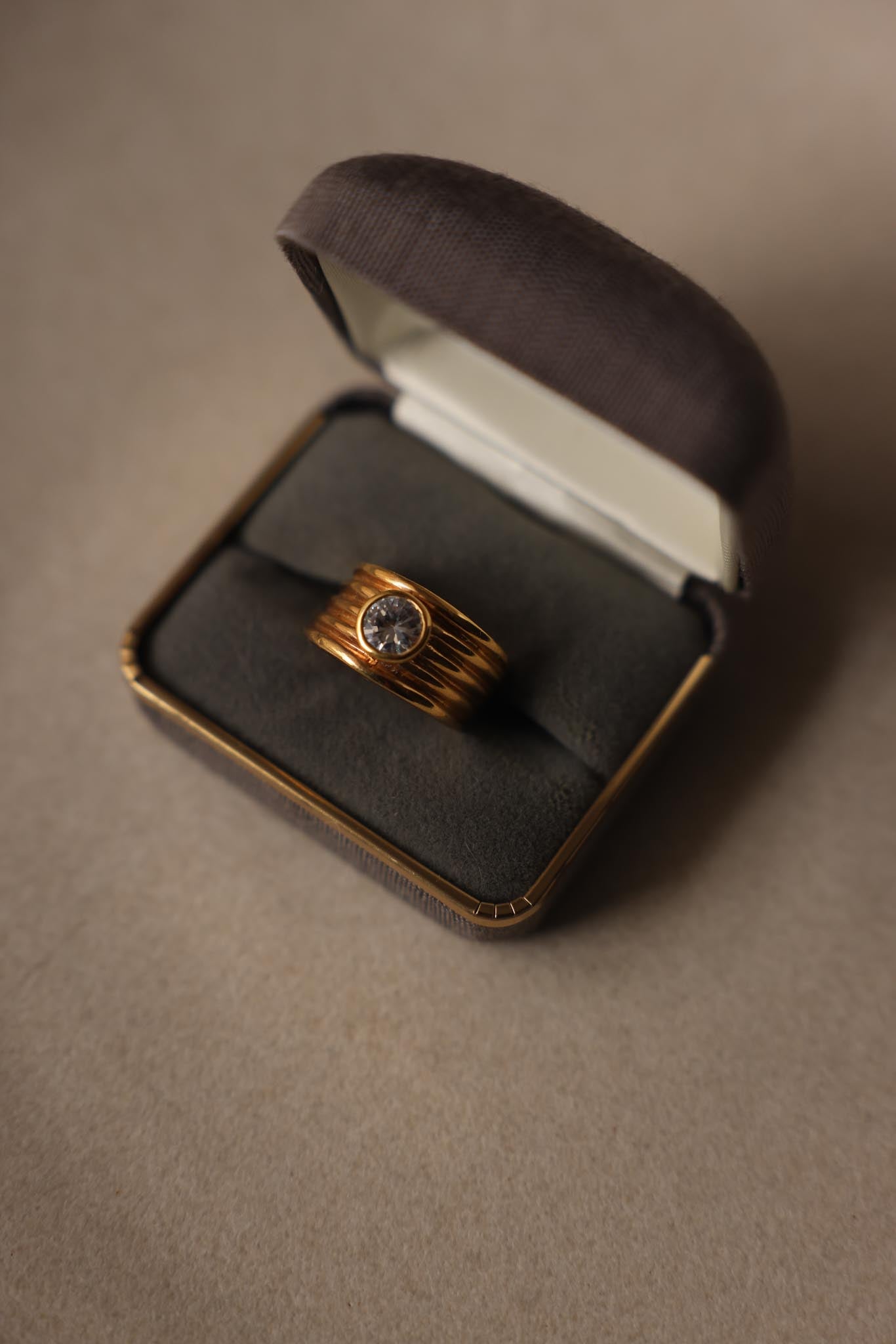 Vintage Gold Plated Clear Rhinestone Statement Ring size 8|Vintage Baazaar 
