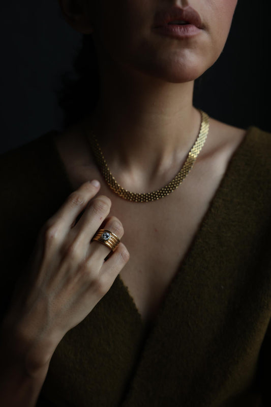 Vintage Gold Plated Clear Rhinestone Statement Ring size 8|Vintage Baazaar 