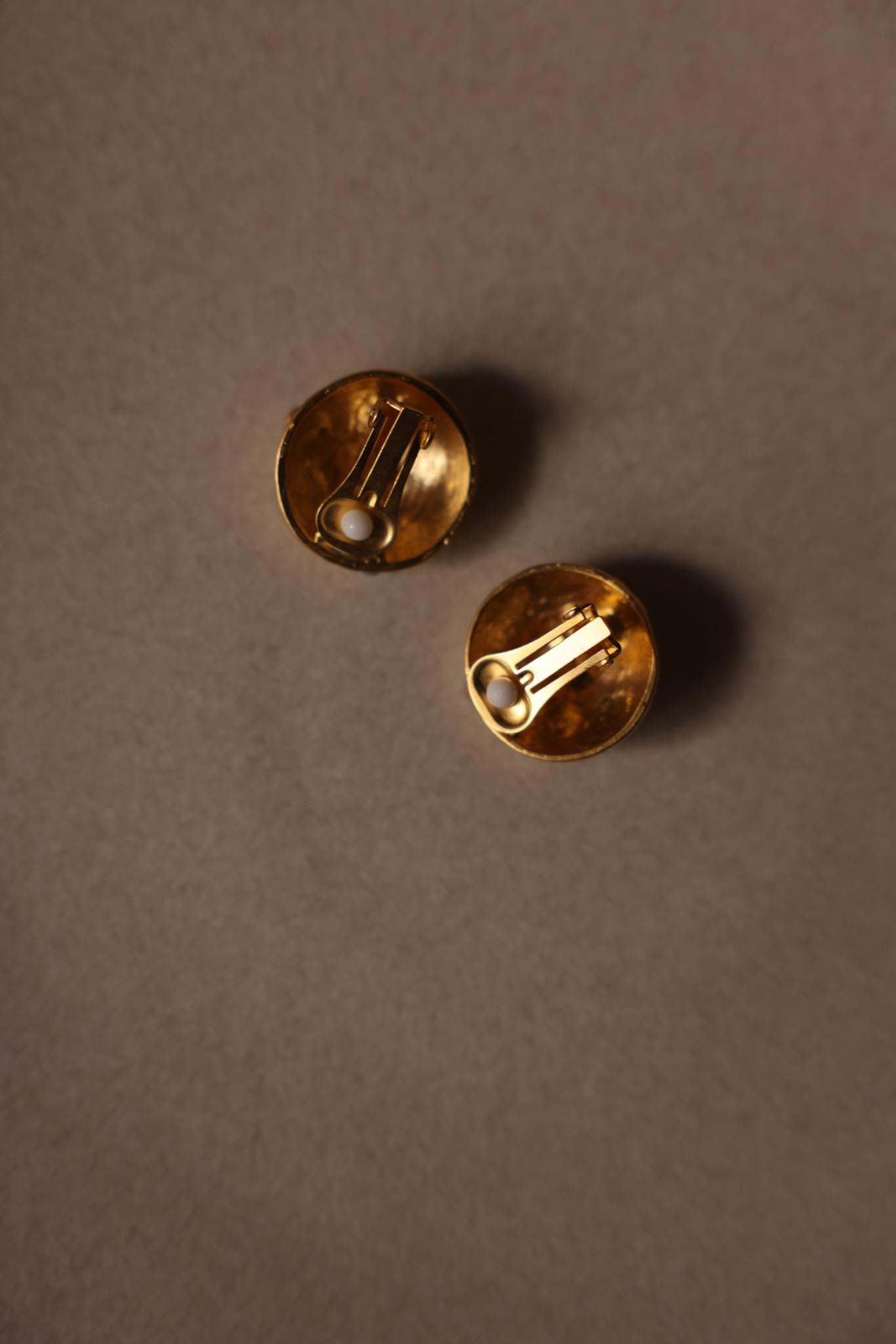 Round Matte Gold and Blue Cabochon Clip-On Earrings