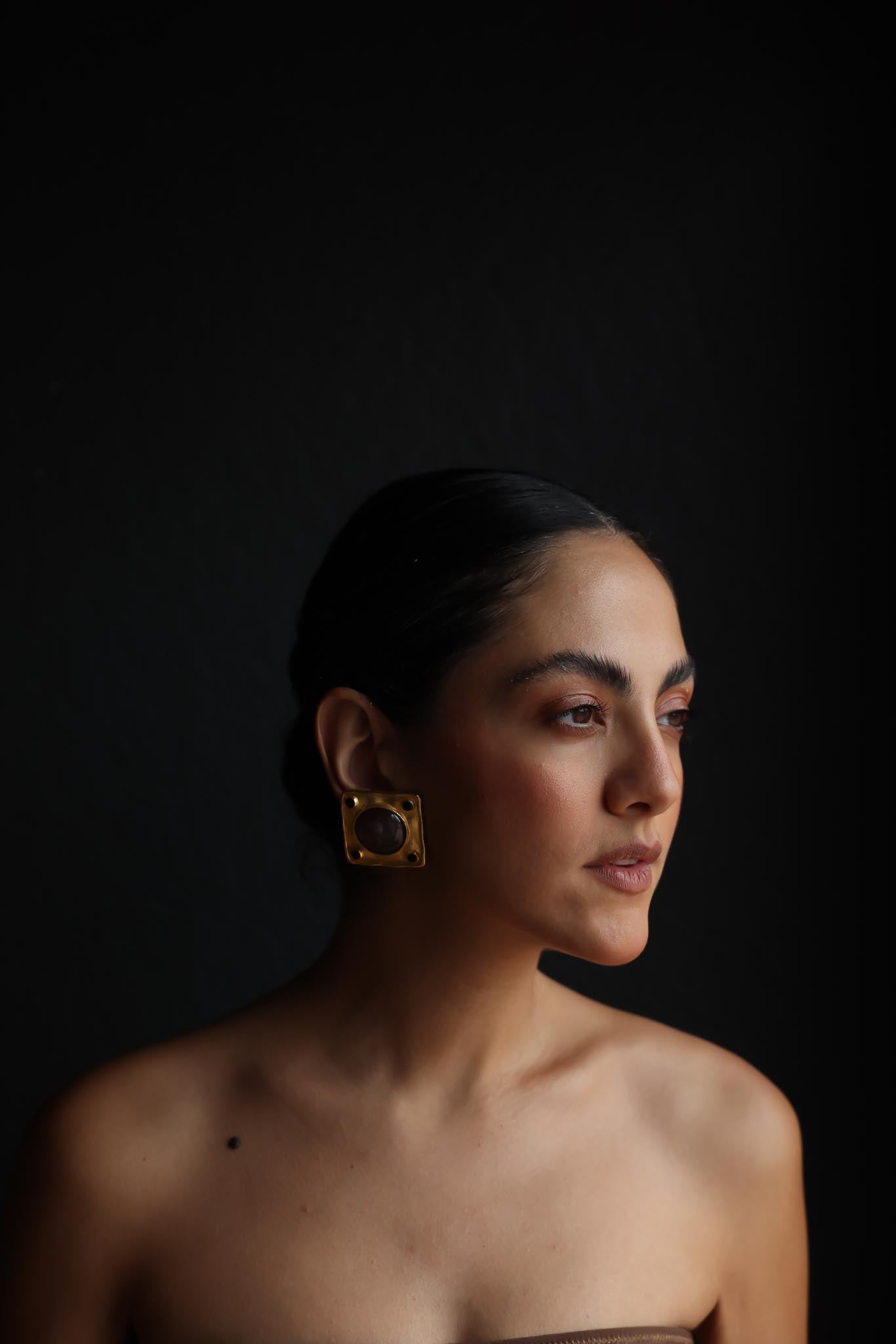 Geometric Purple Cabochon Clip-On Earrings|Vintage Baazaar 