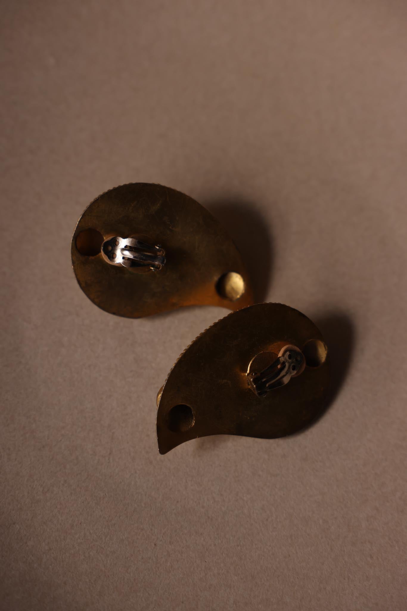 1980s Matte Gold Statement Clip-On Earrings with Multicolor Cabochons