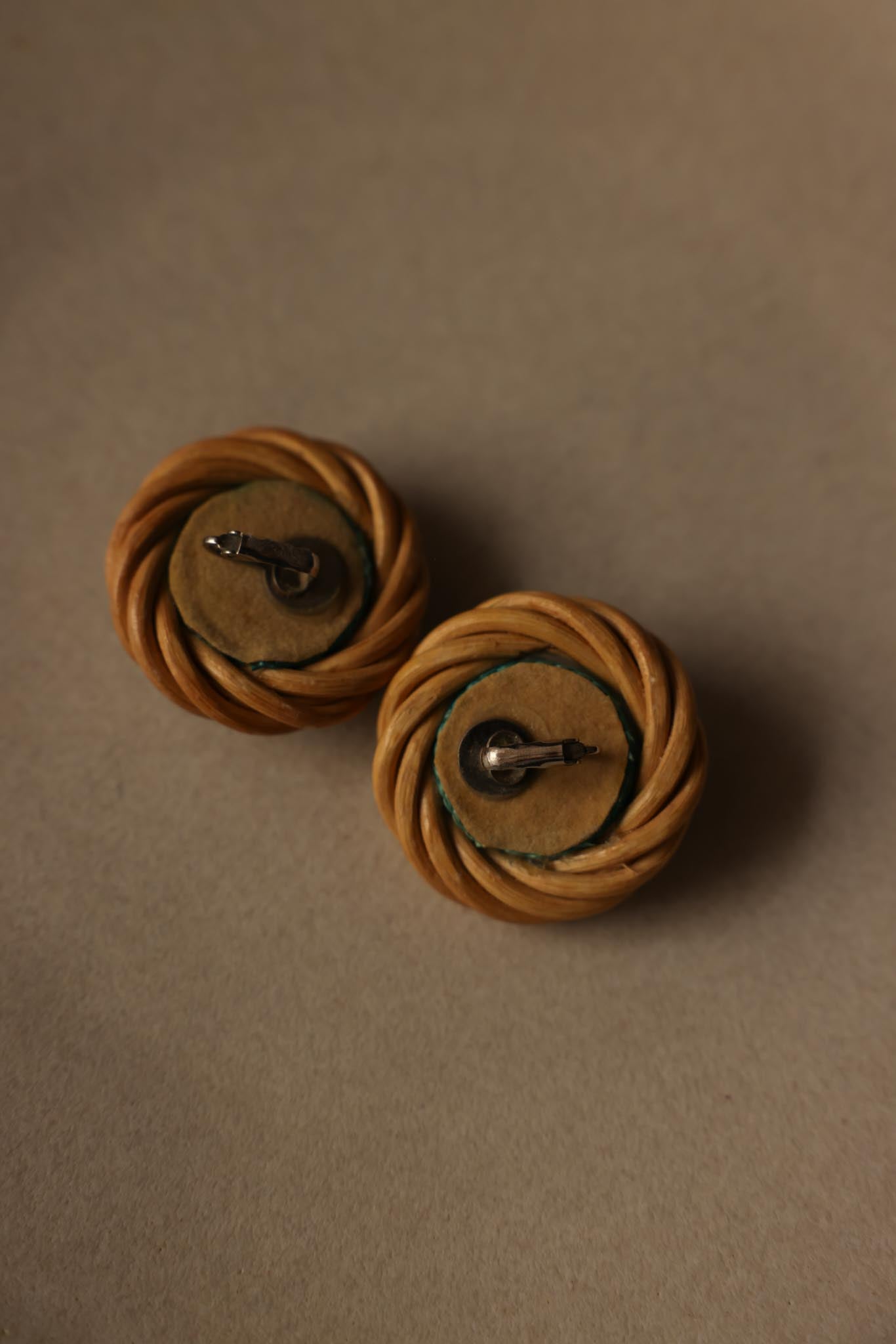 Woven Rattan Green Center Earrings|Vintage Baazaar 