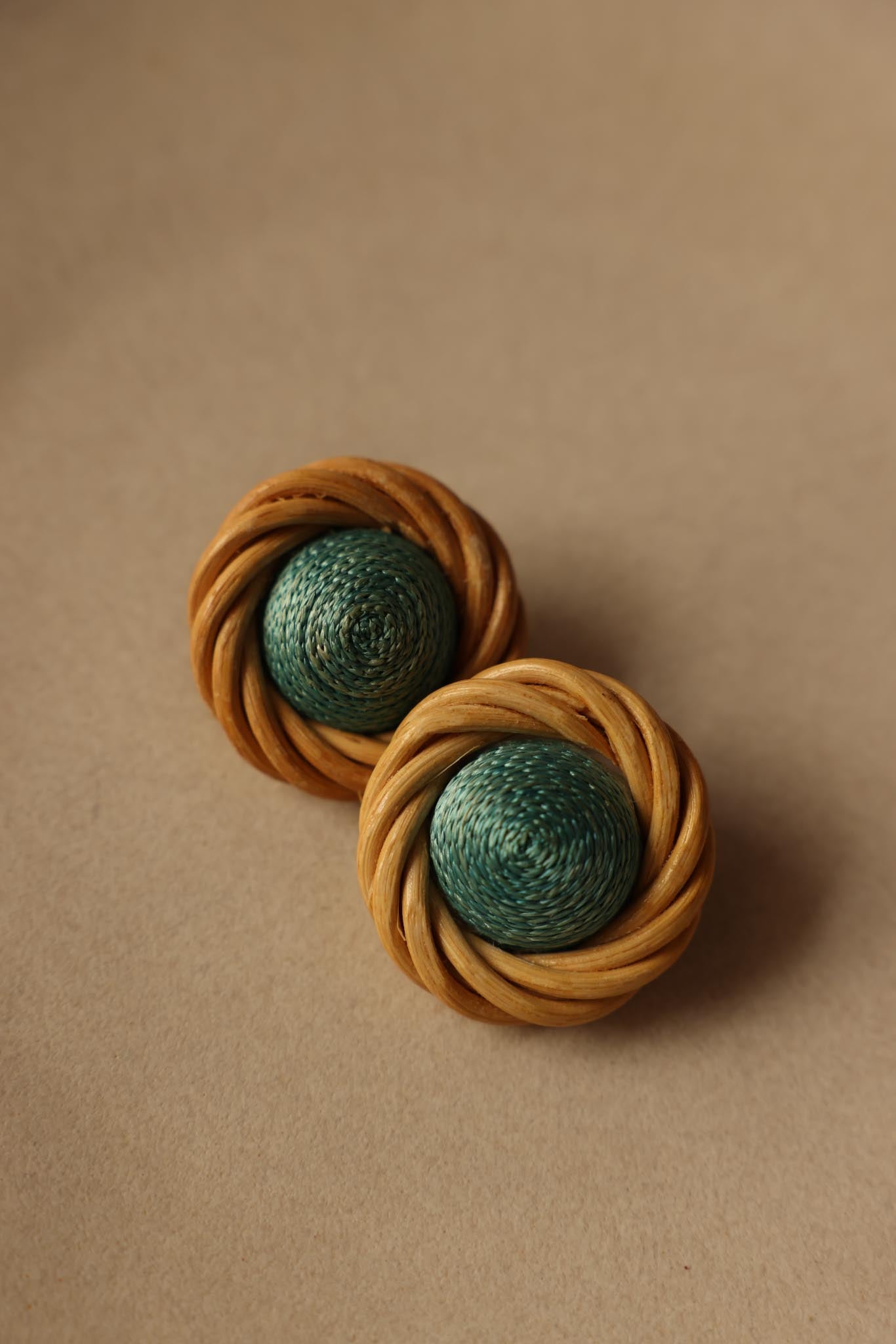 Woven Rattan Green Center Earrings|Vintage Baazaar 