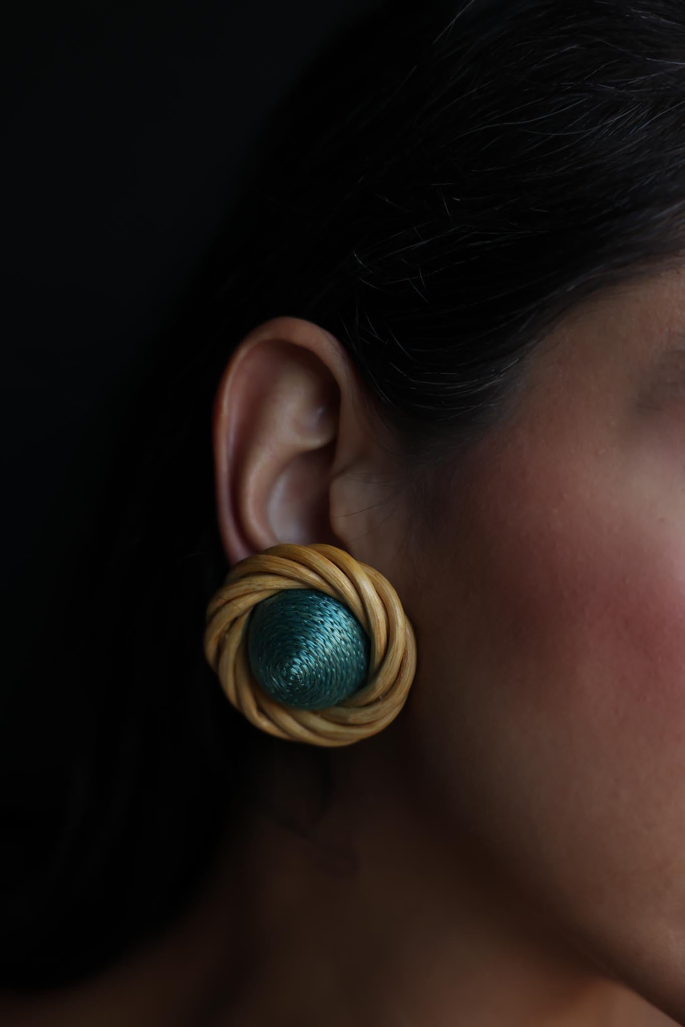 Woven Rattan Green Center Earrings|Vintage Baazaar 