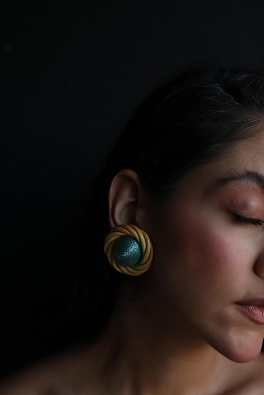 Woven Rattan Green Center Earrings|Vintage Baazaar 