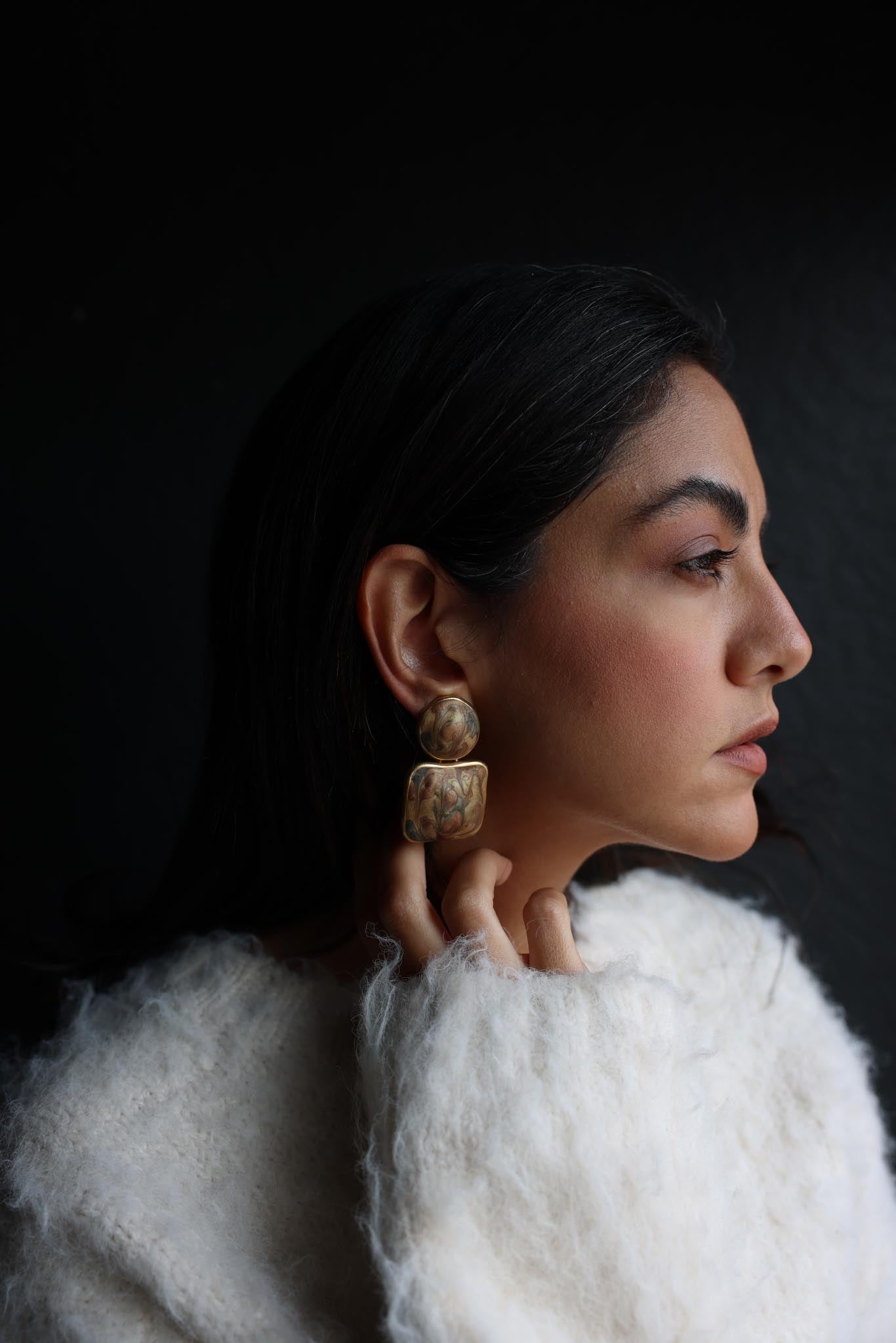 Golden Marbled Earrings|Vintage Baazaar 