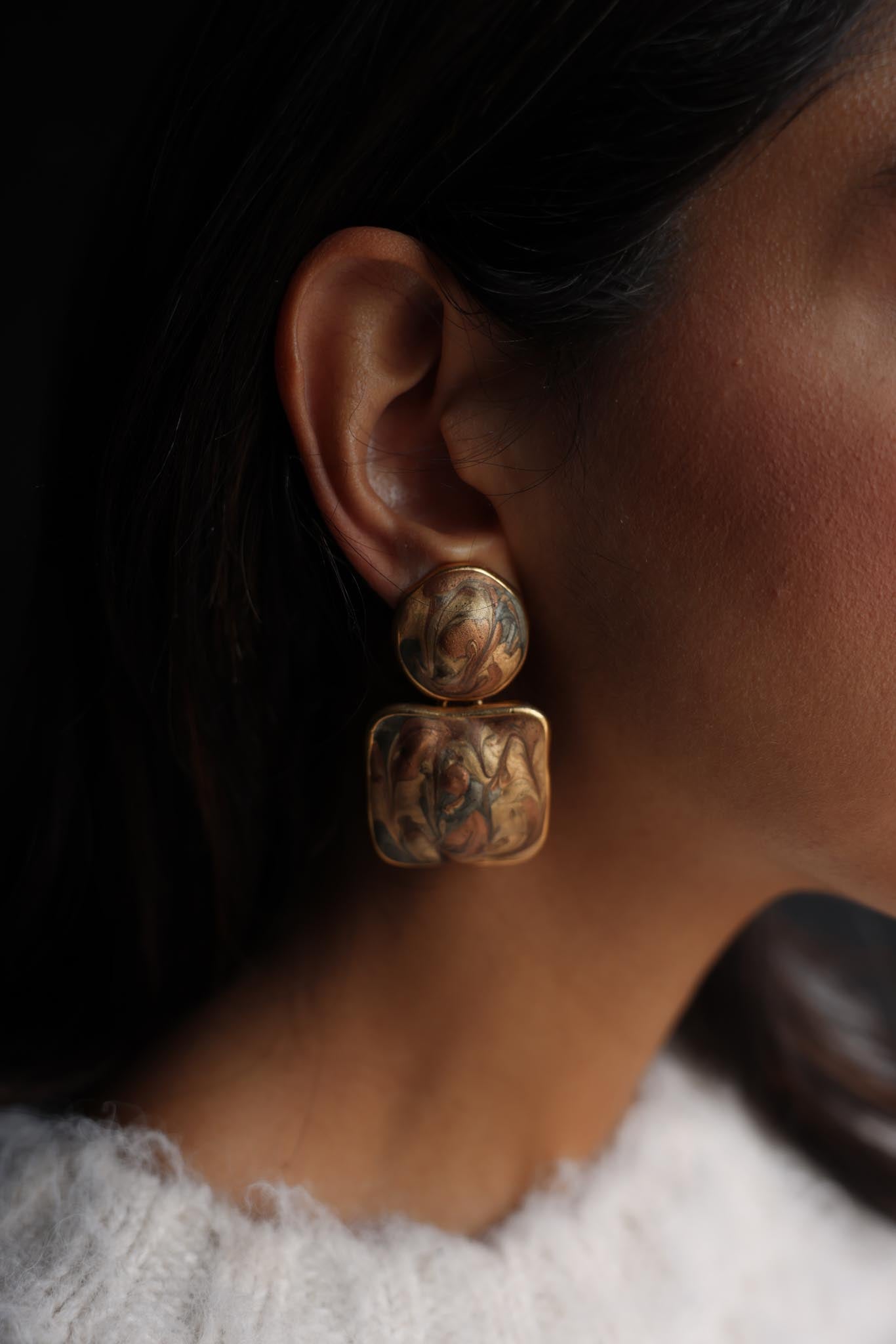 Golden Marbled Earrings|Vintage Baazaar 