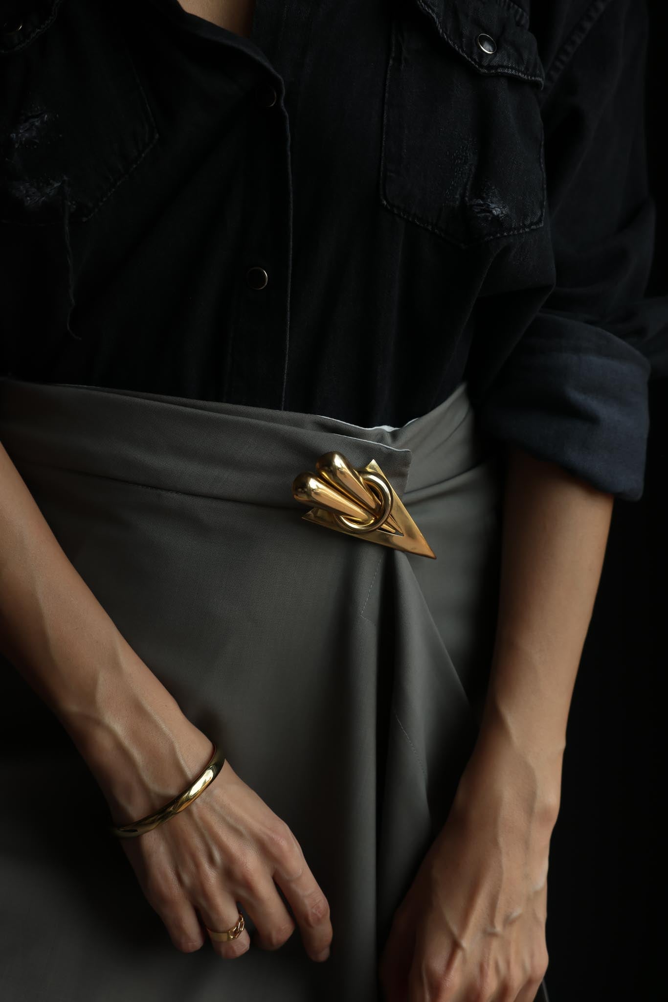 Sculptural Gold-Tone Geometric Brooch