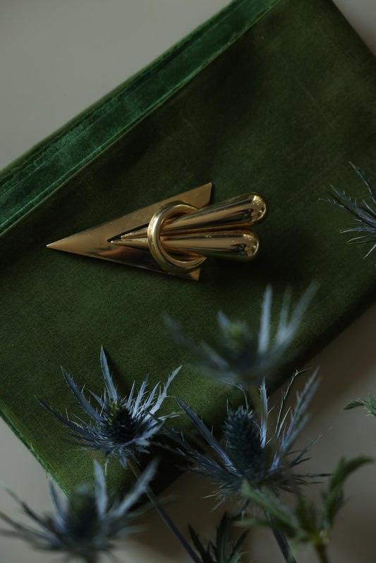 Sculptural Gold-Tone Geometric Brooch