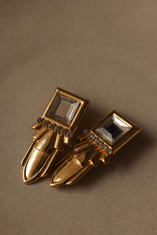 Geometric Rhinestone Drop Earrings|Vintage Baazaar 