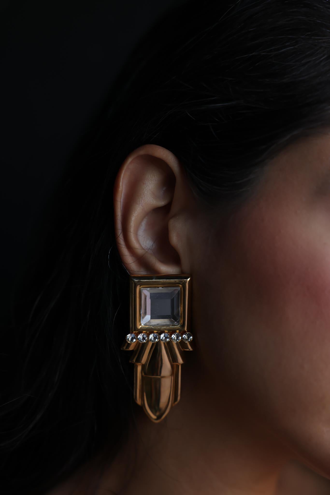 Geometric Rhinestone Drop Earrings|Vintage Baazaar 