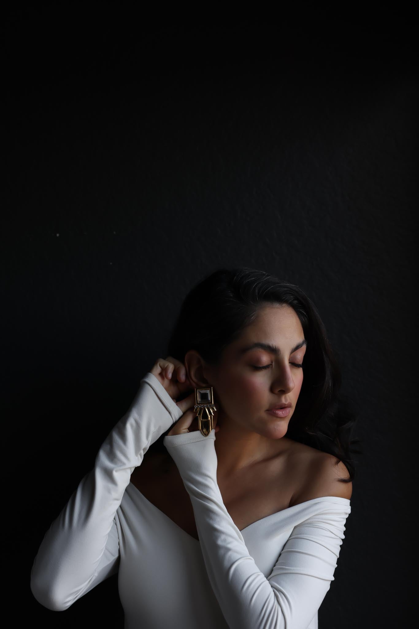 Geometric Rhinestone Drop Earrings|Vintage Baazaar 
