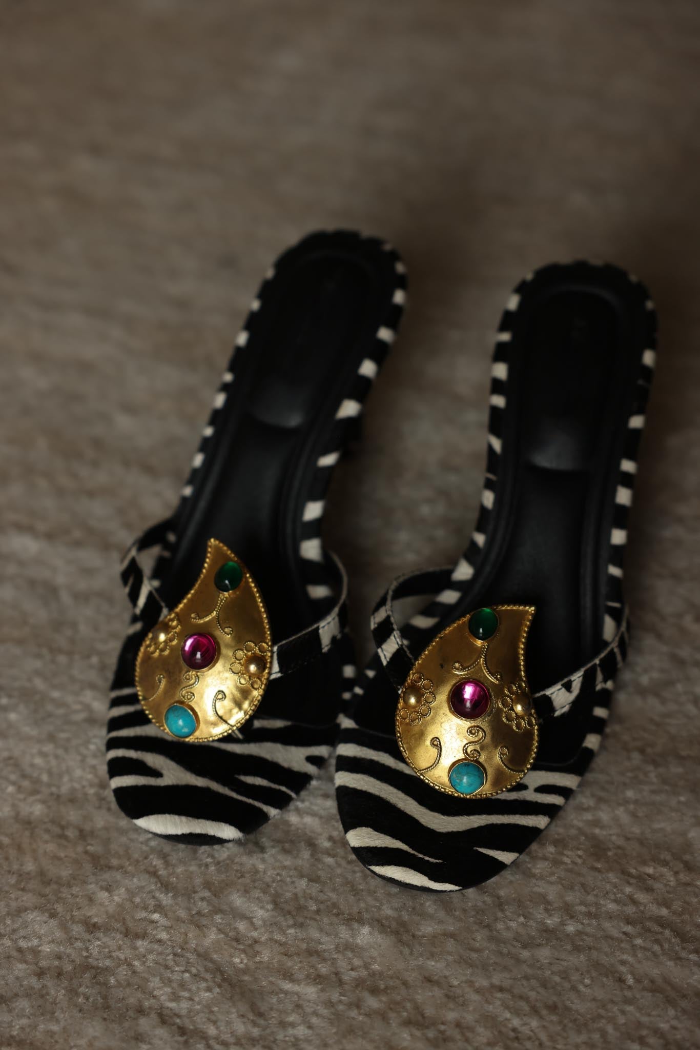 1980s Matte Gold Statement Clip-On Earrings with Multicolor Cabochons