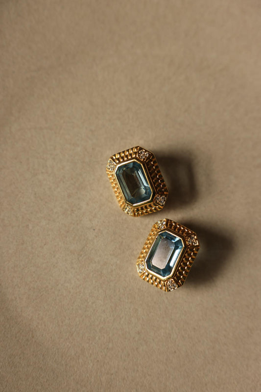 Gold Filled Azure Glam  Clip-On Earrings|Vintage Baazaar 
