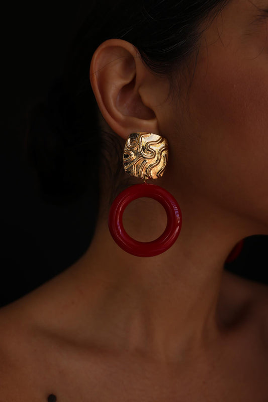 Crimson Swirl Statement Earrings|Vintage Baazaar 