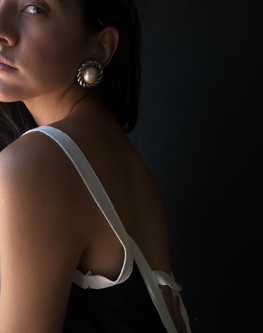 Silver Pearl Rope Earrings|Vintage Baazaar 