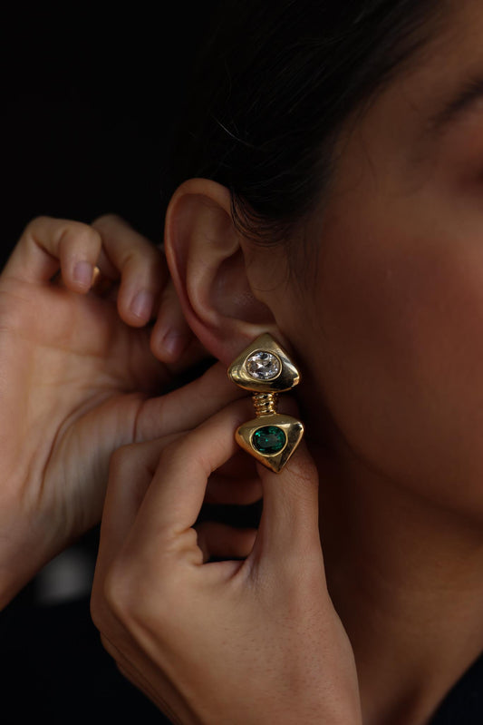 Emerald Vision Clip-On Earrings|Vintage Baazaar 