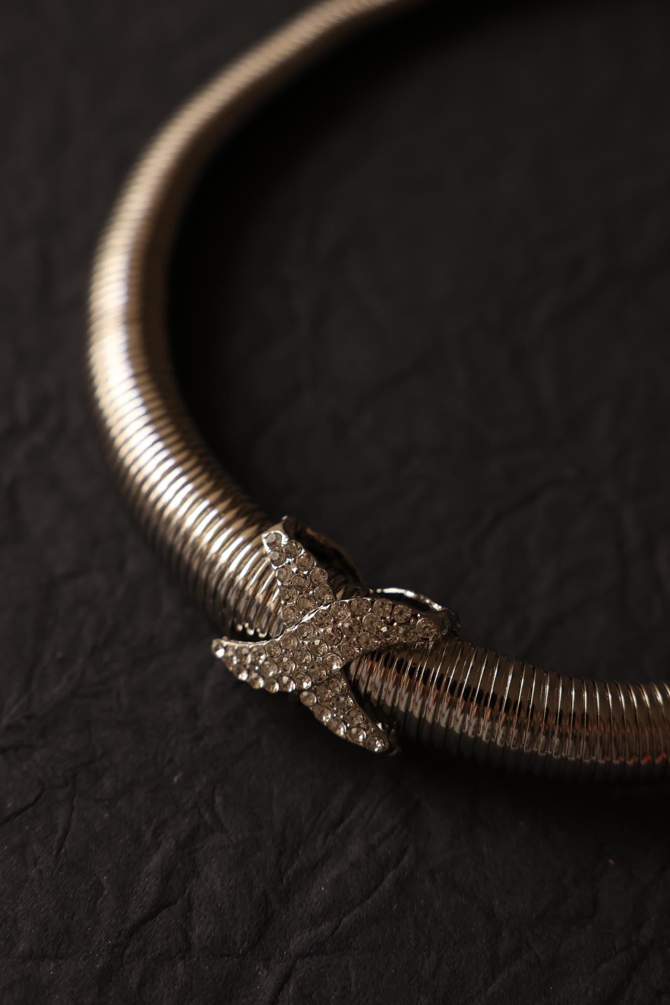 Silver-Tone Omega Chain Necklace with Removable Rhinestone X Centerpiece|Vintage Baazaar 