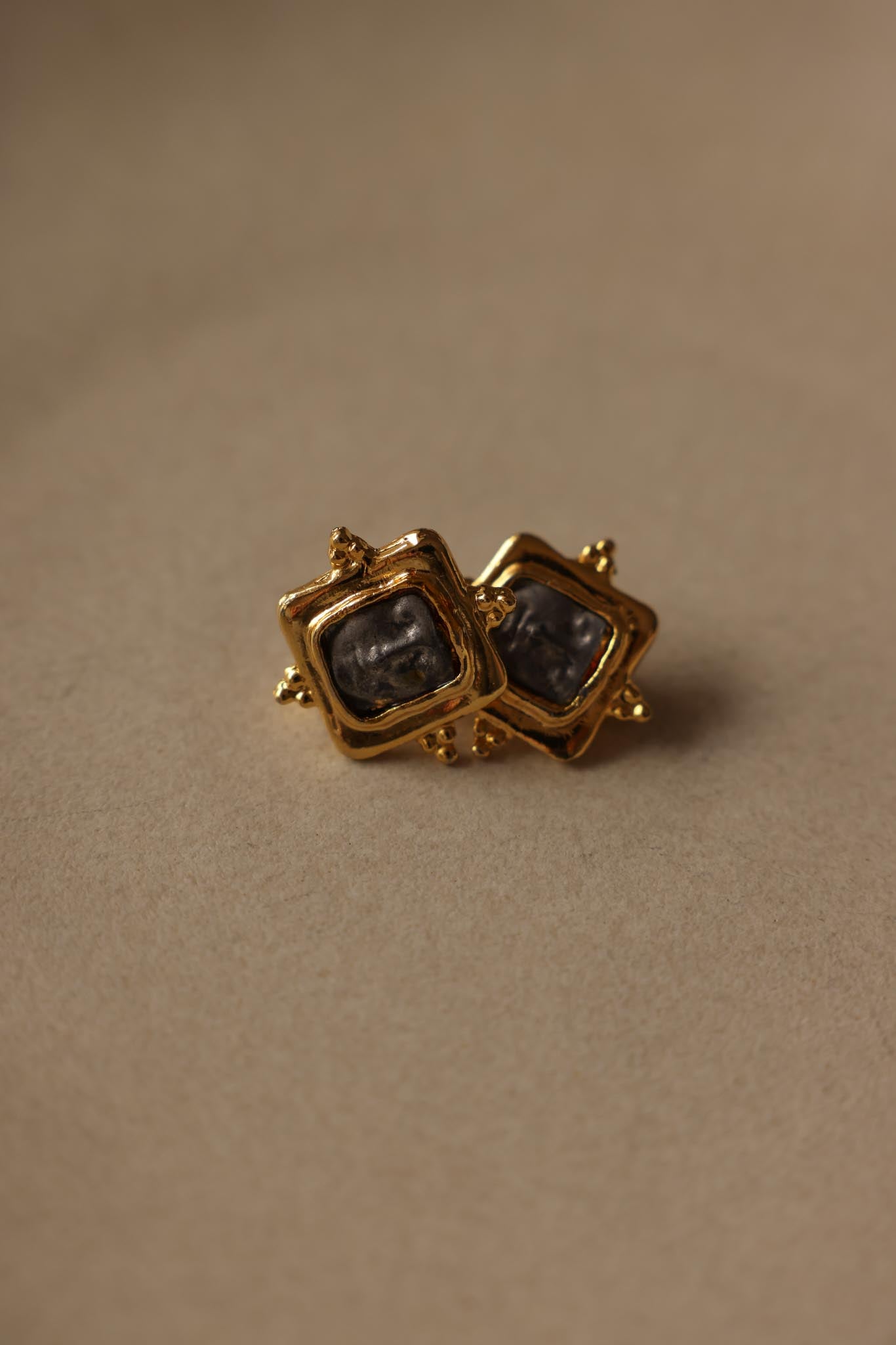 Gold-Tone Face Clip-On Earrings|Vintage Baazaar 