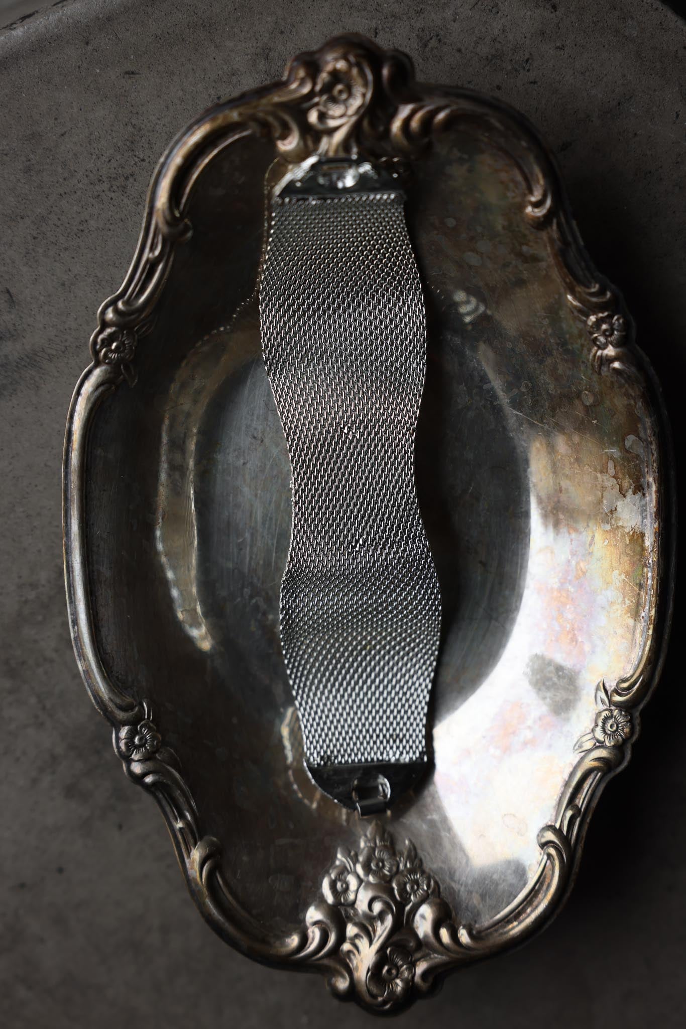 Silver-Tone Mesh Bracelet with Clear Rhinestone Cluster