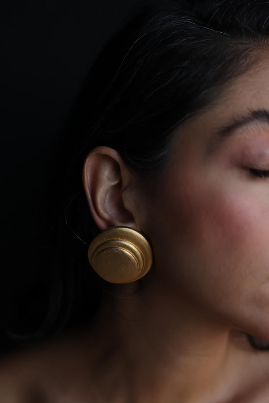 Matte Gold Tiered Circle Clip-On Earrings
