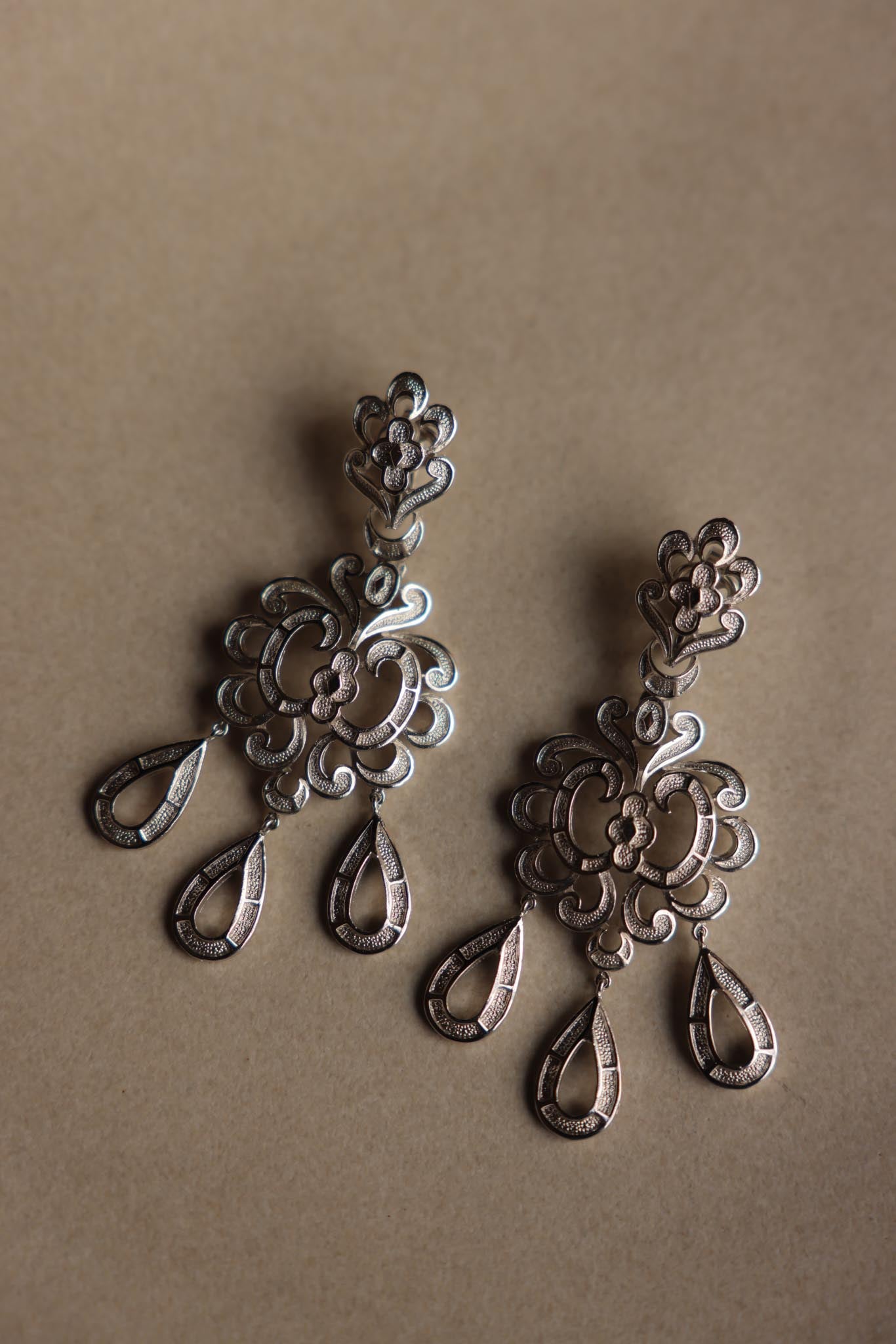 Trifari Silver-Tone Drop Earrings|Vintage Baazaar 