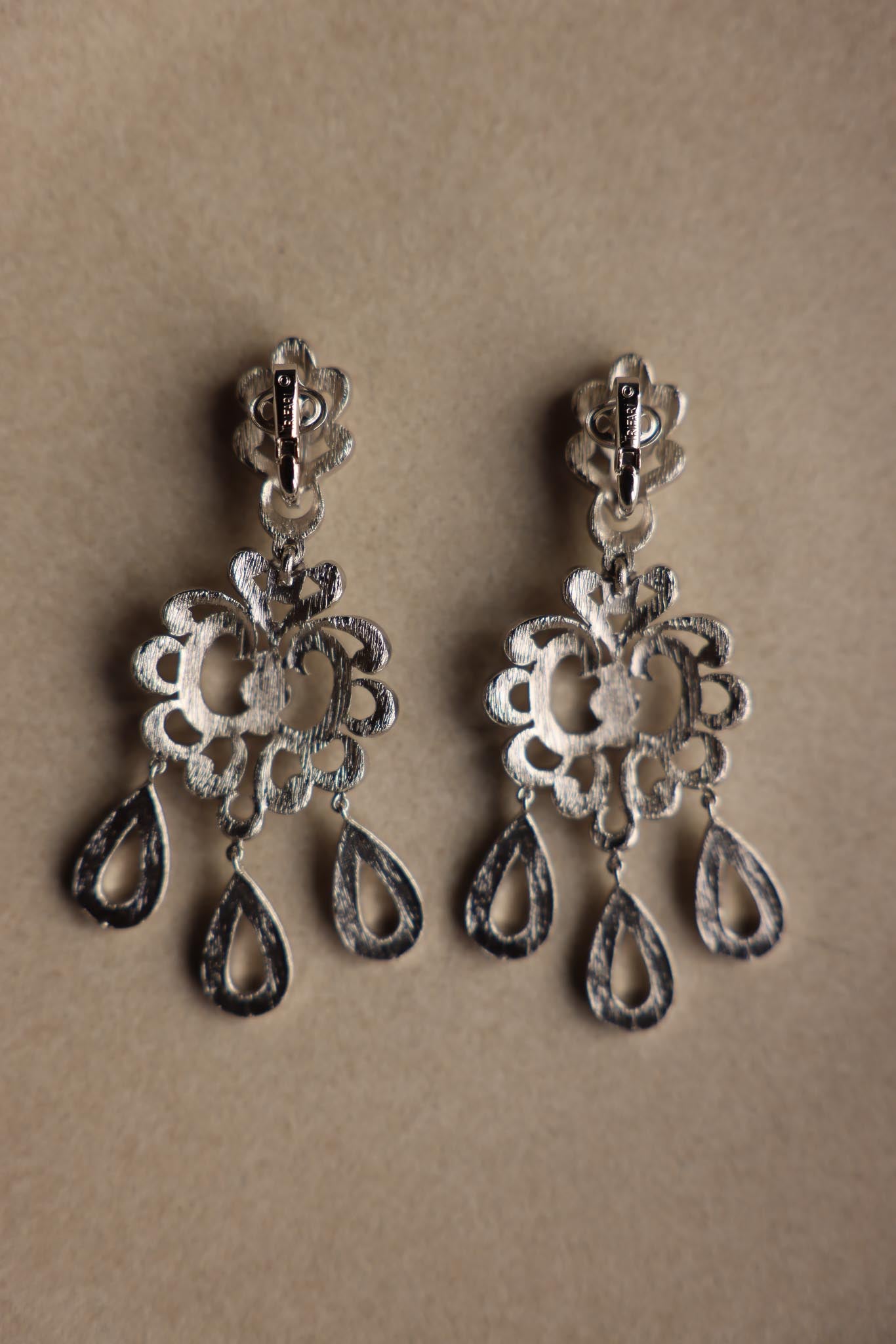 Trifari Silver-Tone Drop Earrings|Vintage Baazaar 