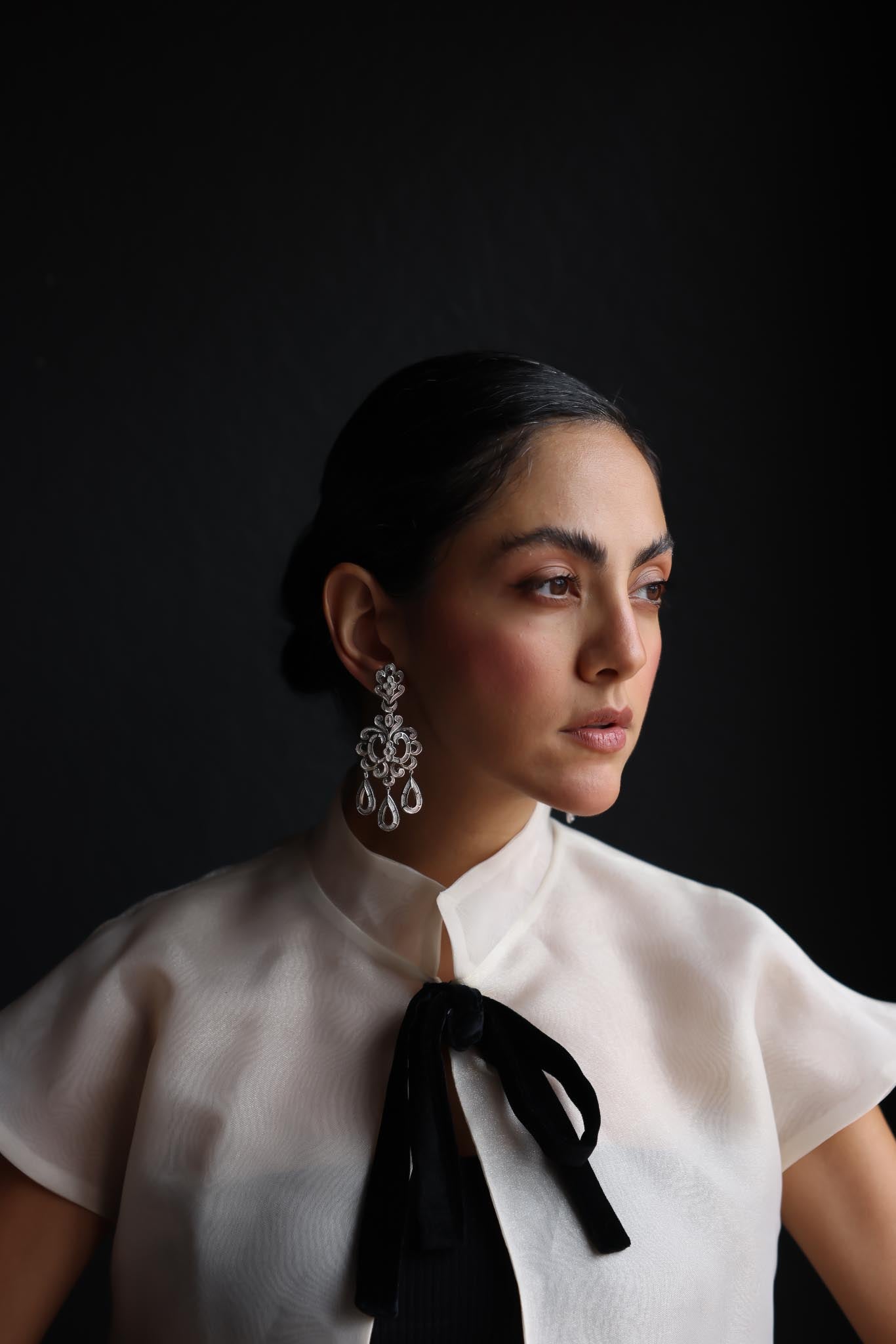 Trifari Silver-Tone Drop Earrings|Vintage Baazaar 