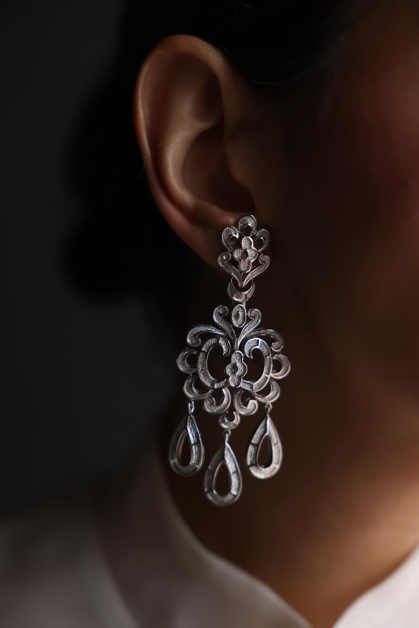 Trifari Silver-Tone Drop Earrings|Vintage Baazaar 