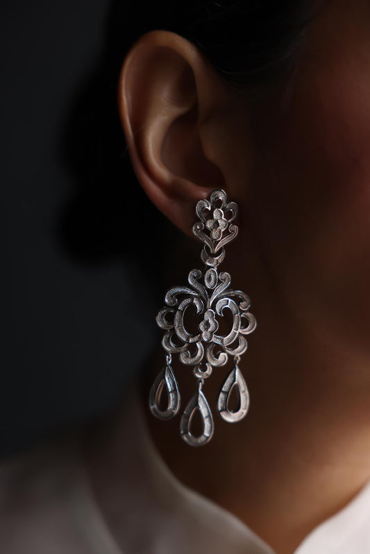 Trifari Silver-Tone Drop Earrings|Vintage Baazaar 
