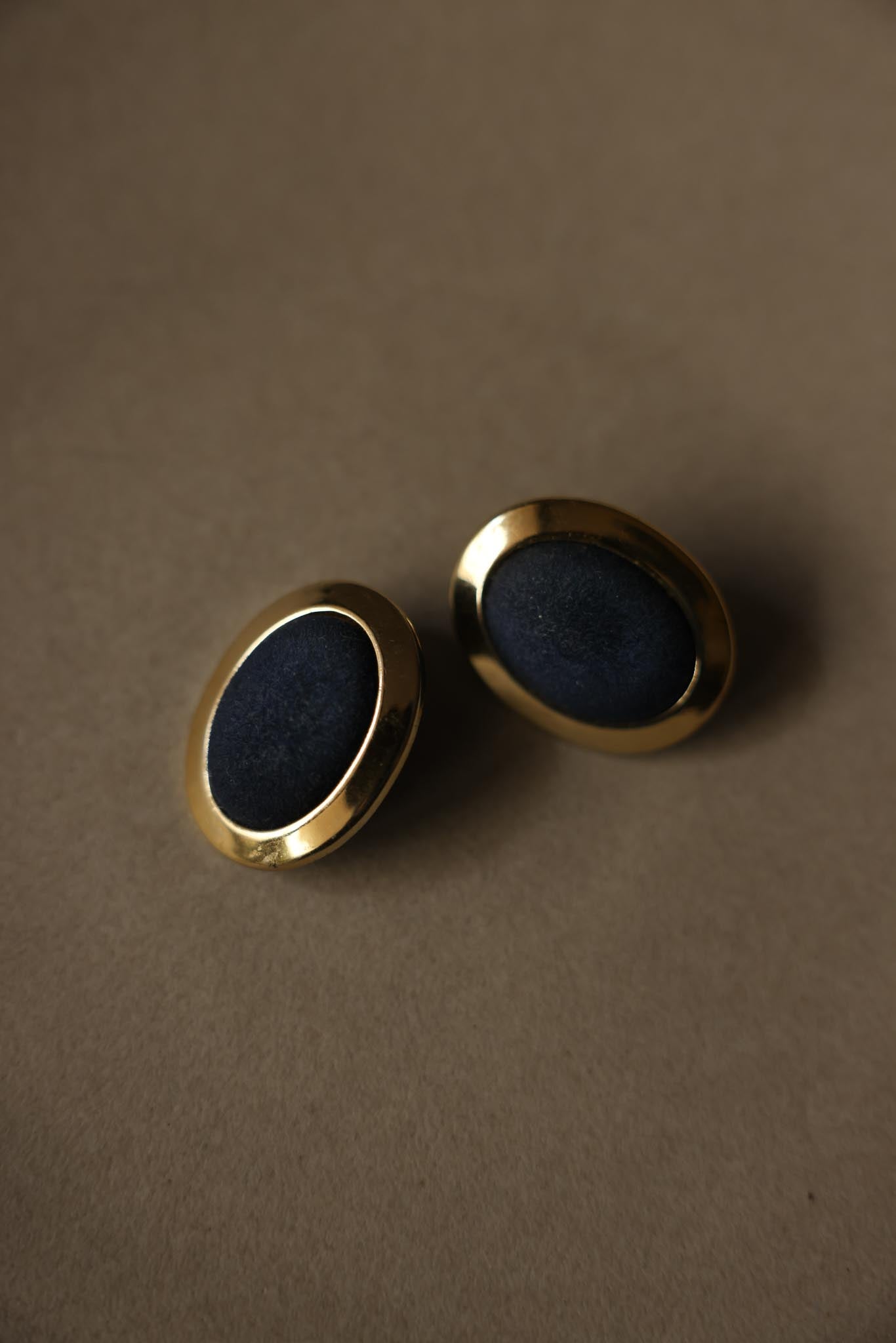 Gold-Tone & Navy Suede Clip-On Earrings|Vintage Baazaar 