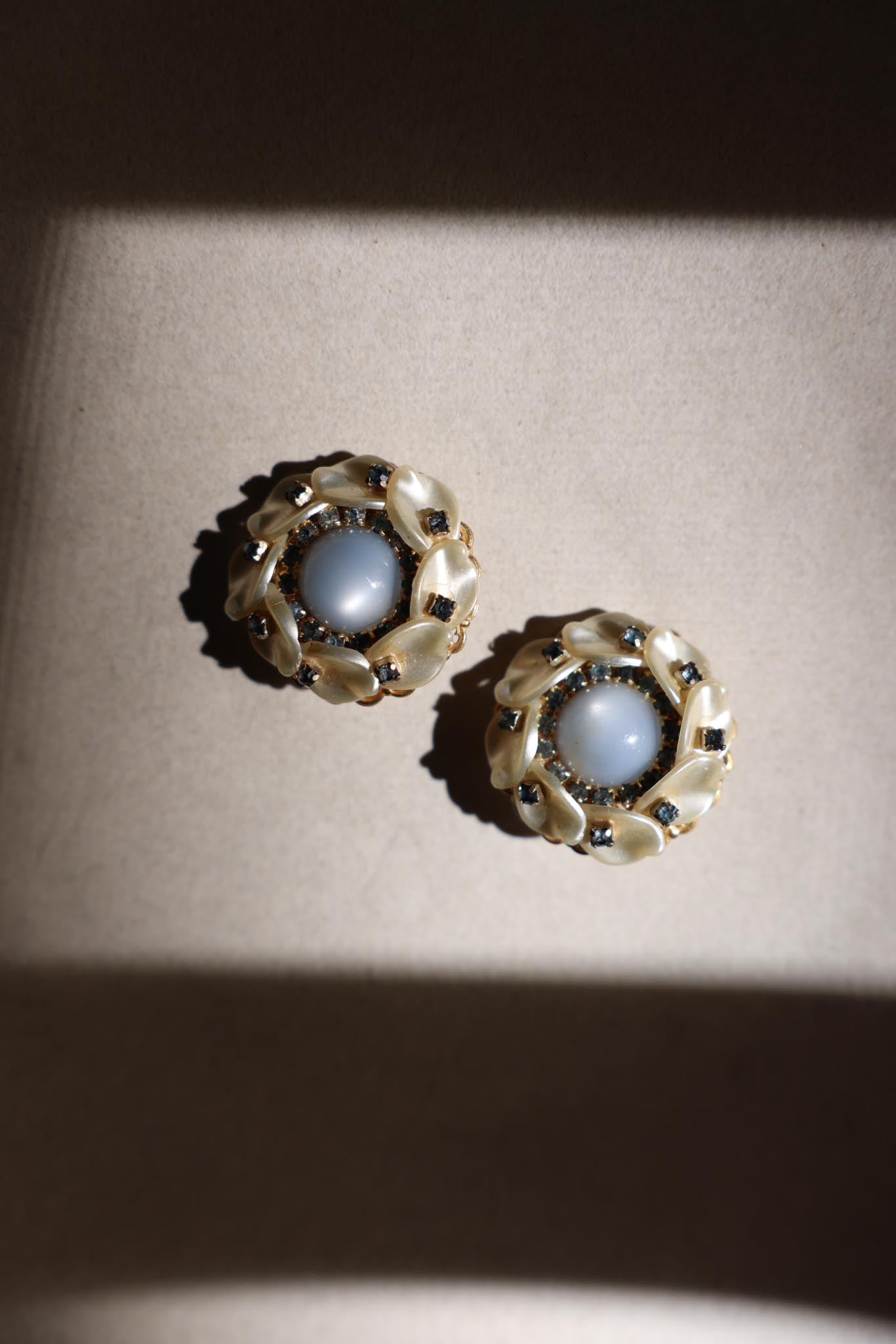 1950s Miriam Haskell Gold-Tone Moonstone Clip-On Earrings