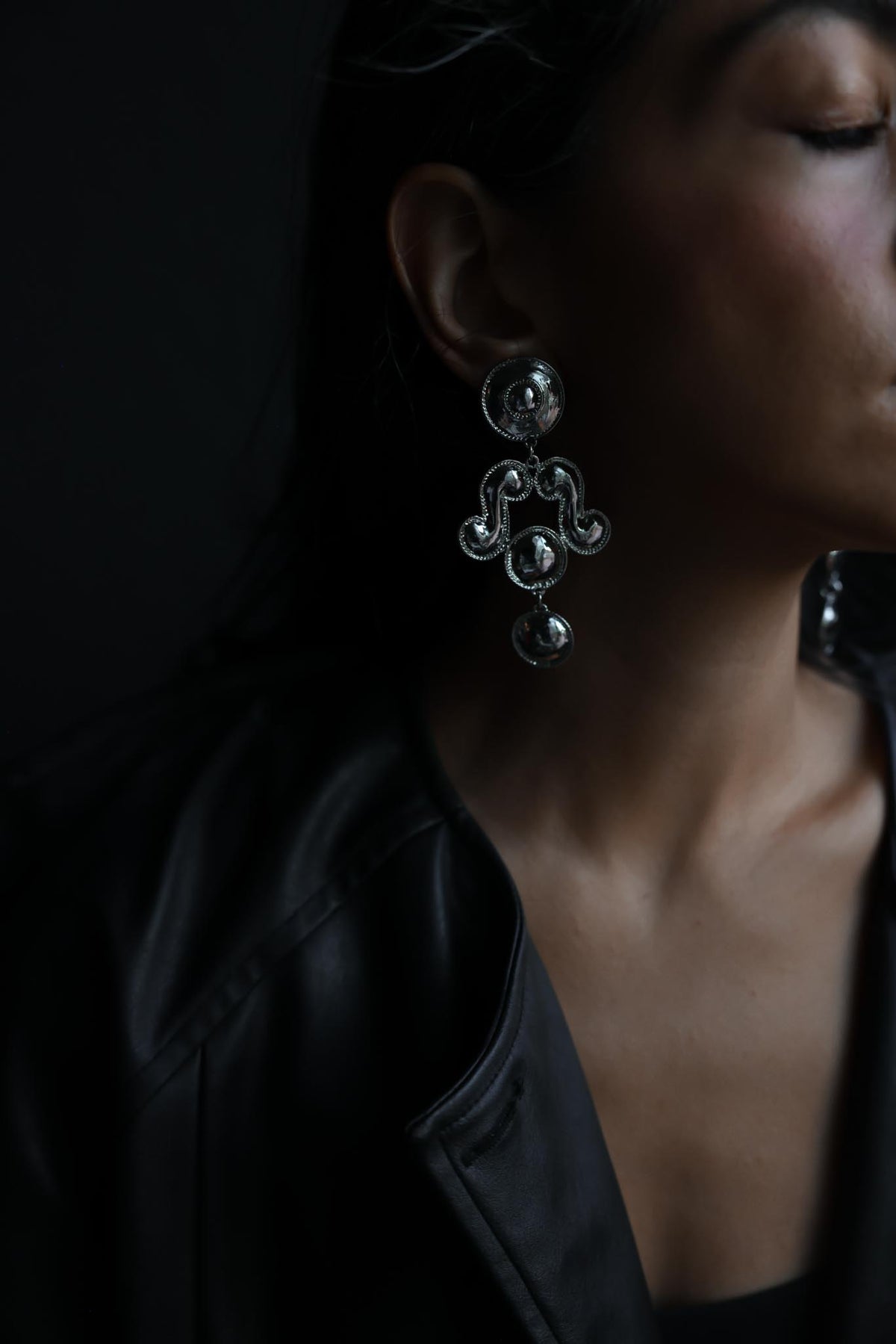 Silvertone Scroll Chandelier Statement Clip-Ons