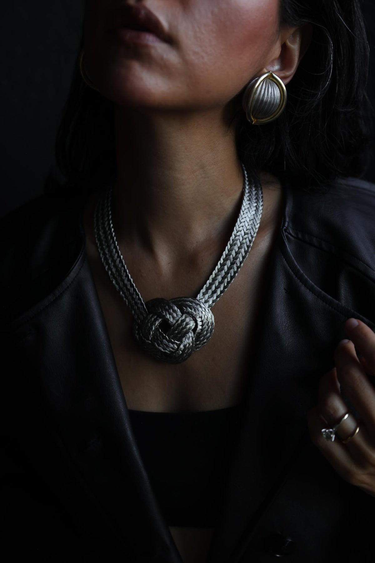 Silvertone Woven Love Knot Statement Necklace