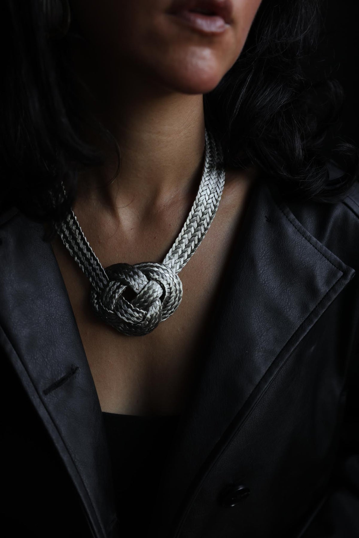 Silvertone Woven Love Knot Statement Necklace