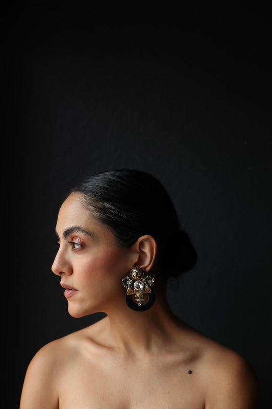 Floral Scroll Rhinestone Clip-On Earrings|Vintage Baazaar 