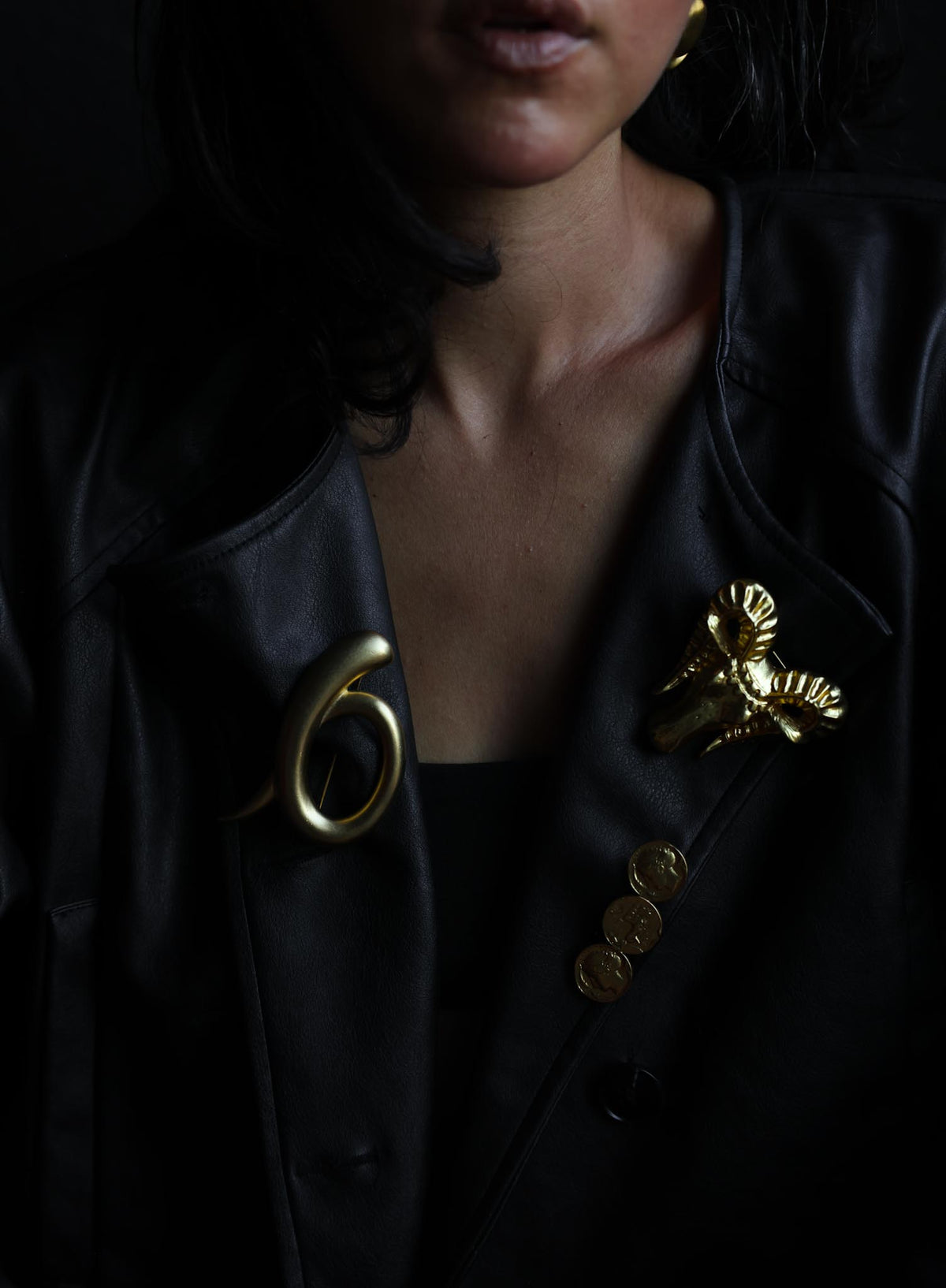 Matte Gold Triple Coin Bar Brooch