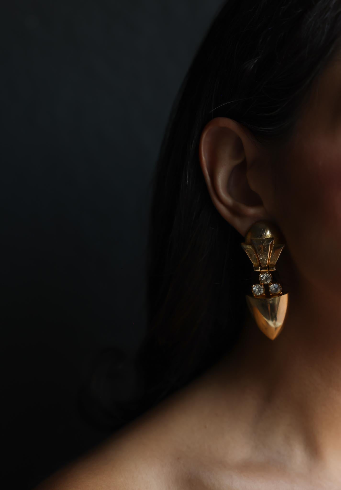 Gold-Tone Geometric Clip-On Earrings with Clear Rhinestones