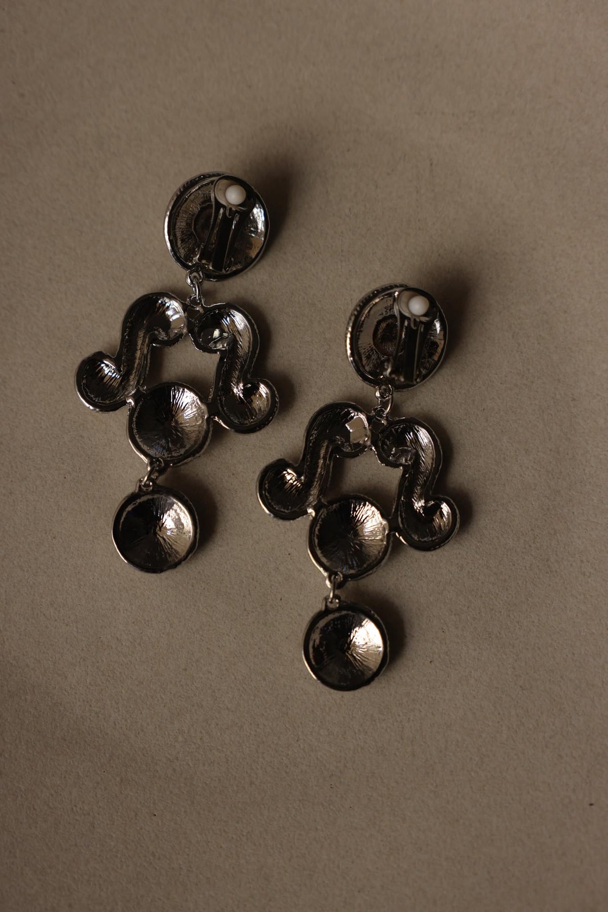 Silvertone Scroll Chandelier Statement Clip-Ons