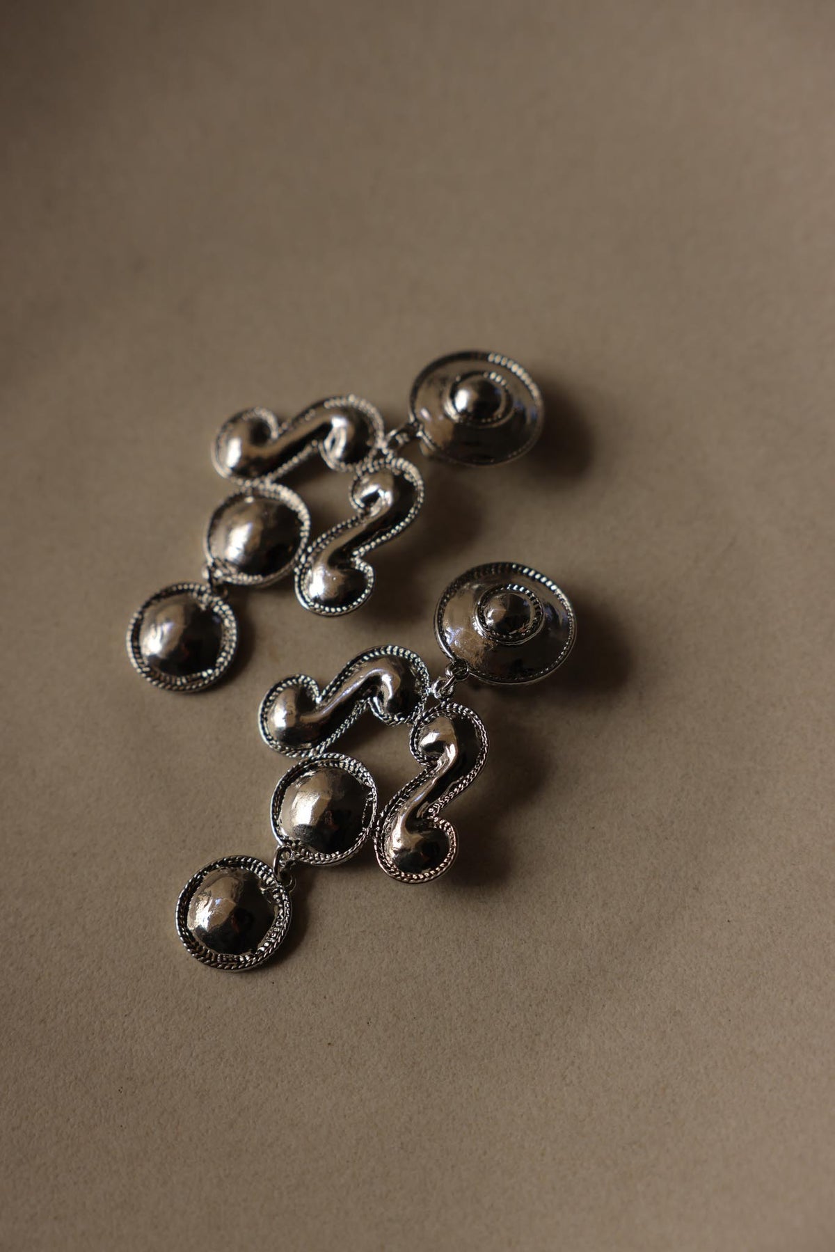 Silvertone Scroll Chandelier Statement Clip-Ons