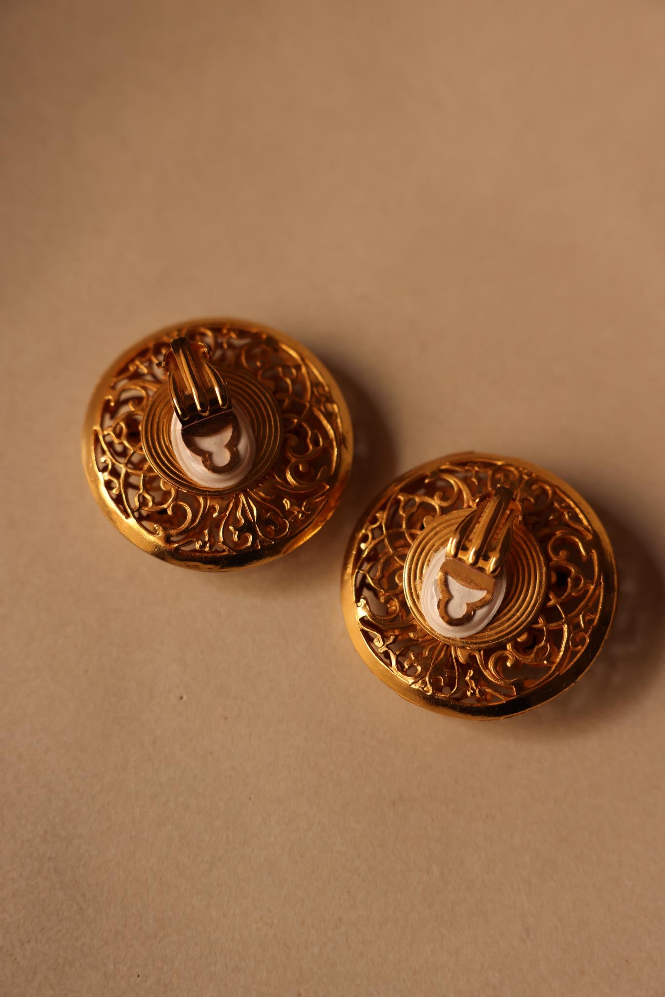 Dominique Aurientis Gold Filigree Clip-On Earrings with Rhinestones|Vintage Baazaar 