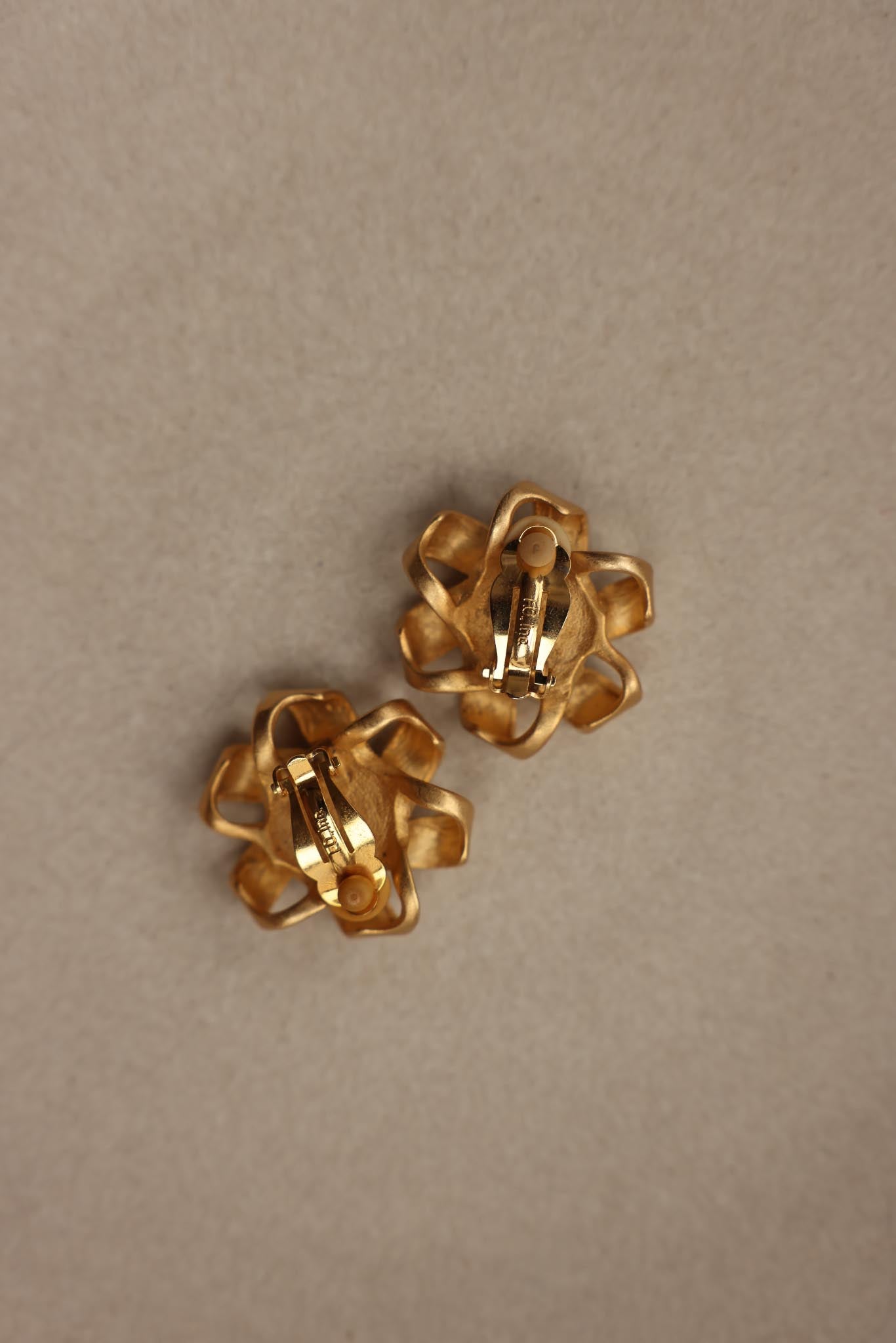 Brushed Gold and Faux Pearl Clip-On Earrings|Vintage Baazaar 