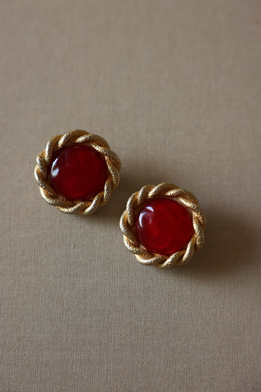 Ann Taylor Gold-Tone and Red Resin Clip-On Earrings