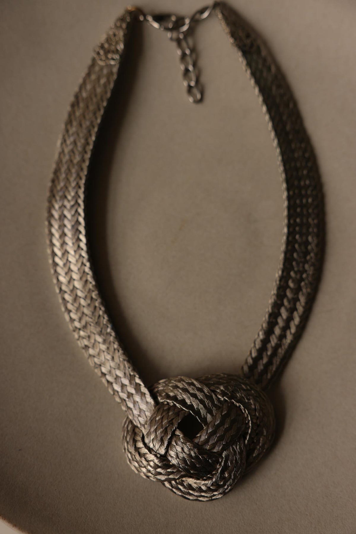Silvertone Woven Love Knot Statement Necklace