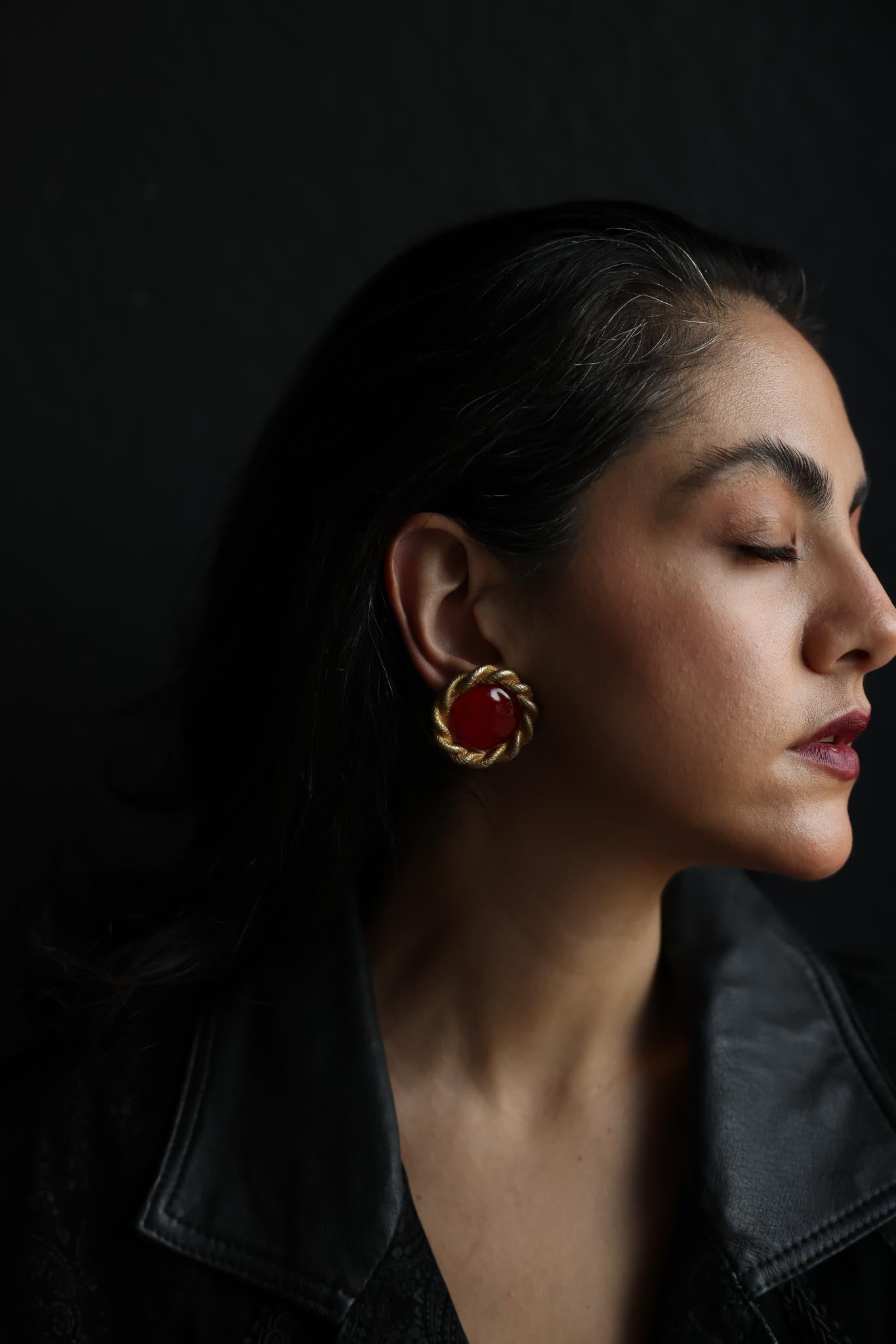 Ann Taylor Gold-Tone and Red Resin Clip-On Earrings